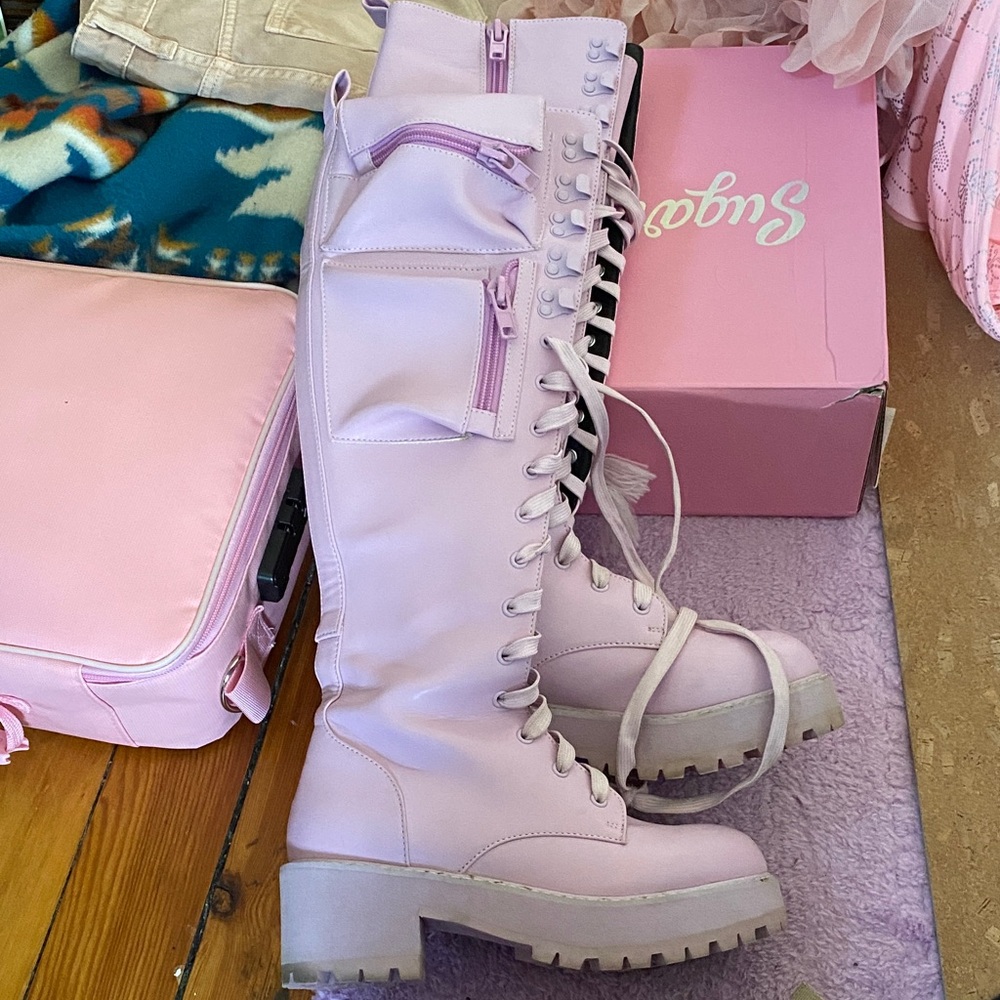 Sugar Lavender Lace-Up Boots